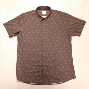 Flylow Anderson Short Sleeve Snap Button Shirt XL Brown Car Print 0013-2024